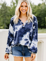 Hoodie für Frauen Blue Long Sleeves Tie Dye Polyester Hooded Sweatshirt
