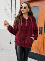 Hoodie für Frauen Burgund Lange Ärmel Taschen Polyester Kapuzen-Sweatshirt