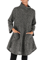 Hoodie für Frauen Deep Grey Langarm Streifen Baumwollmischung Pullover Sweatshirt