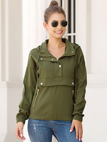 Hoodie für Frauen Hunter Green Polyester Hooded Drawsttring Reißverschlüsse Taschen Sweatshirt