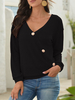 Hoodie für Frauen Schwarz Langarm Buttons Polyester Hooded Sweatshirt