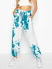 Hose Black Polyester Raised Waist Bedruckte Cyan Tie Dye Kordelzughose