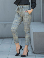 Hose Grau Polyester Raised Waist Plaid Pattern Tapered Fit Hose