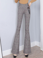 Hose Hellgraue Knöpfe Baumwoll-Karohose mit natürlicher Taille