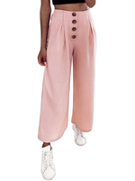 Hose mit weitem Bein und rosafarbenen Knöpfen Hose aus Baumwollmischung mit hoher Taille