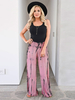 Hosen Pink Piping Polyester Stretch Natürliche Taille Tie Dye Casual Lange Hose