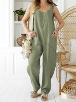 Hunter Green Overall Jumpsuit Damen Träger Hals Ärmellose Baumwollmischung Breitbein Sommer Spielanzug
