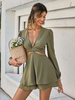 Hunter Green V-Neck Long Sleeves Polyester Summer One Piece Outfit
