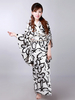 Japanische Kimono Kleid grau Flower Print Yukata Halloweenkostüm