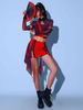 Jazz Dance Kostüme Damen Lycra Spandex Chiffon Top Hose Rock Tanzkleidung