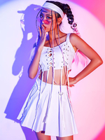 Jazz-Tanzkostüme für Erwachsene weiß Damen-Minirock Oberteil Plissee-Set Hip-Hop-Polyester Straßentanz-Kostüm