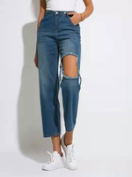 Jeans für Damen Blau Hohe Taille Gerade Baumwolle Cowboy Gerade Hose