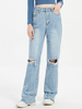 Jeans für Damen Cowboy Cut Out Erhöhte Taille Reißverschluss Fliege Denim Hosen