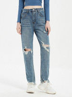 Jeans für Damen Cowboy Cut Out Erhöhte Taille Reißverschluss Fly Denim Straight Pants