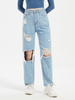 Jeans für Damen Cowboy Cut Out Zipper Fly Erhöhte Taille Denim Straight Pants