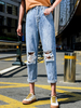 Jeans für Damen Fashion Blue Tapered Fit Polyester Zipper Fly Tapered Fit Lange Hosen