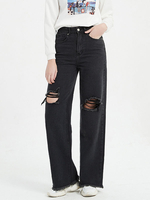 Jeans für Damen Schwarze Jeanshose mit Reißverschluss und geradem Reißverschluss