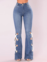 Jeans für Frau Casual Lace Up Raised Waist Denim