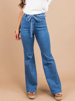 Jeans für Frau Raised Waist Cotton Blue bestickte Skinny Long Jeans