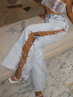 Jeans Für Frau Sexy Ketten Natürliche Taille Denim