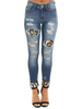 Jeans für Frauen Dunkelblaue Cowboy-Baumwolle Bestickte Röhrenjeans