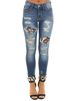 Jeans für Frauen Dunkelblaue Cowboy-Baumwolle Bestickte Röhrenjeans