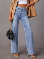 Jeans mit weitem Bein und hoher Taille Patchwork-Knöpfe lässige Damenhose