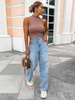 Jeanshose Baby Blue Chains Asymmetrische Raised Waist Cut-Outs Metalldetails Kettenhose