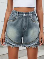 Jeansshorts mit rohem Saum und Nietendetail lässige Shorts für Damen 2025
