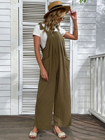 Jägergrüner; gerader Sommer-Playsuit aus Baumwolle mit U-Boot-Ausschnitt und verstellbaren Trägern