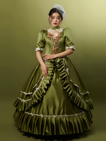 Jägergrünes Retro-Kostüm mit Rüschen aus Polyesterhut für Damen Marie Antoinette-Kostüm Retro-Party- und Ballkleid