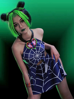 JoJos bizarres Abenteuer Stein Ozean Cujoh Jolyne Gefängnis Cosplay Kostüm Blauer Polyester Top Rock 2-teiliges Set