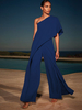 Jumpsuit Damen Overall Kurzarm Einschulter Rosa Schlaghose Party Abendmode
