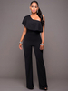 Jumpsuit Damen Overall Kurzarm Einschulter Schwarz Schlaghose Party Abendmode