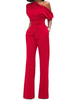 Jumpsuit Damen Overall Kurzarm und asymmetrischem Ausschnitt und Gürtel Rot Straight Leg Party Abendmode