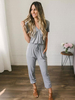 Jumpsuit Damen Overall Kurzarm V-Ausschnitt und Schnüren Grau Konisch Party Abendmode