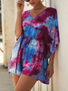 Jumpsuit Damen Overall Kurzarm V-Ausschnitt und Schnurbatik Rosarot locker Party Abendmode