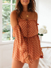 Jumpsuit Damen Overall Langarm und Carmenausschnitt und Polka-Tupfen Orange locker Party Abendmode