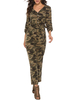 Jumpsuit Damen Overall Langarm V-Ausschnitt und Knöpfen in Tarnfarbe Jägergrün Straight Leg Party Abendmode