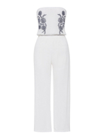 Jumpsuit Damen Overall ärmellos trägerlos und Stickereien Weiß Straight Leg Party Abendmode