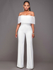 Jumpsuit Damen Overall ärmellos und Carmenausschnitt Weiß Party Abendmode