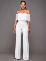 Jumpsuit Damen Overall ärmellos und Carmenausschnitt Weiß Party Abendmode