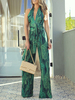Jumpsuit Damen Overall ärmellos und Halter und Trägern / Riemchen und Print Grün Schlaghose Party Abendmode
