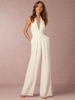 Jumpsuit Damen Overall ärmellos und Halter Weiß Schlaghose Party Abendmode