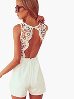 Jumpsuit Damen Overall ärmellos und Rundhalsausschnitt Cutouts Weiß Party Abendmode