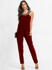 Jumpsuit Damen Overall ärmellos und Rundkragen und Kunstdiamanten Burgunderrot Konisch Party Abendmode
