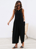 Jumpsuit Damen Overall ärmellos und Rundkragen und Taschen Schwarz Straight Leg Party Abendmode