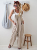 Jumpsuit Damen Overall ärmellos und Trägern geknotet Aprikose Schlaghose Party Abendmode