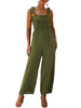 Jumpsuit Damen Overall ärmellos und Trägern Jägergrün locker Party Abendmode
