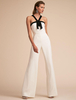 Jumpsuit Damen Overall ärmellos und Trägern und Farbblock Weiß Schlaghose Party Abendmode